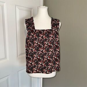 Melrose and Market Women's Floral Tank Top Black Size S Square Neck Cottagecore